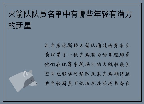 火箭队队员名单中有哪些年轻有潜力的新星